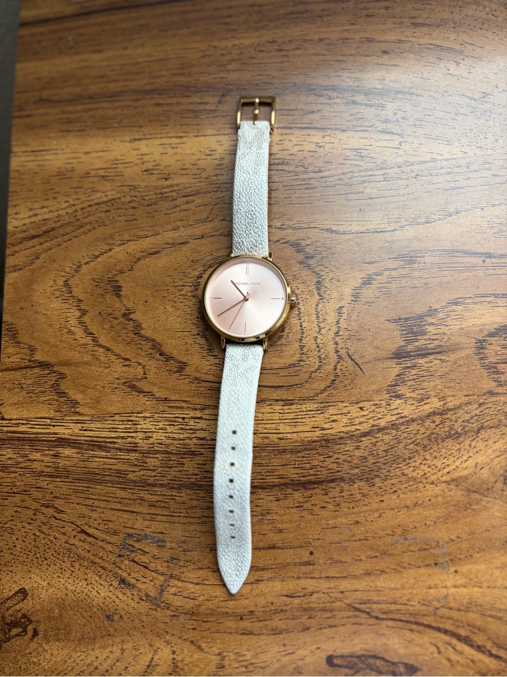Michael Kors Rose Gold Dial with White Leather Strap Watch